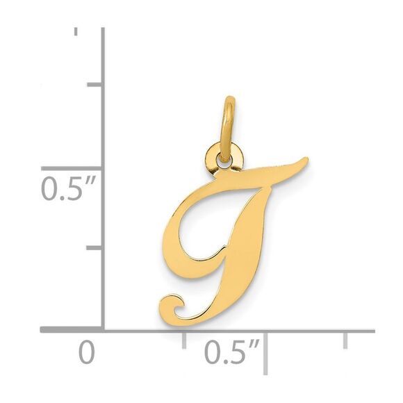 14k Yellow Gold, Ella Collection, Small Fancy Script Initial T Pendant - Picture 4 of 5
